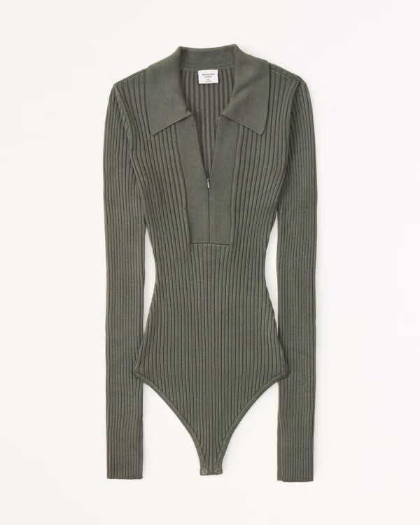 Women's Polo Half-Zip Ribbed Bodysuit | Women's Tops | Abercrombie.com | Abercrombie & Fitch (US)