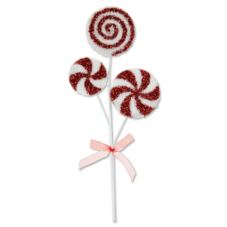 Red and White Peppermint Swirl Candy Decorative Christmas Pick, 18 in, by Holiday Time | Walmart (US)
