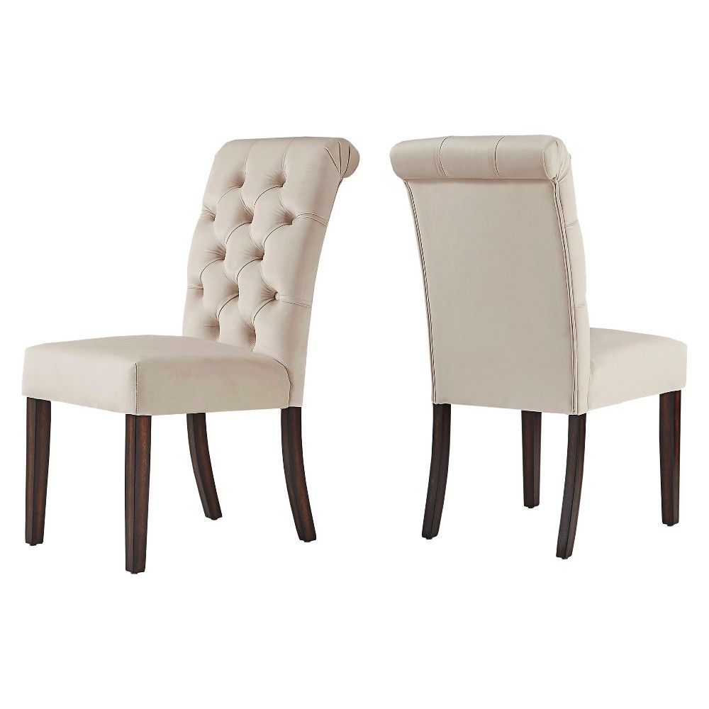 Set of 2 Grammercy Velvet Button Tufted Dining Chair Beige - Inspire Q | Target