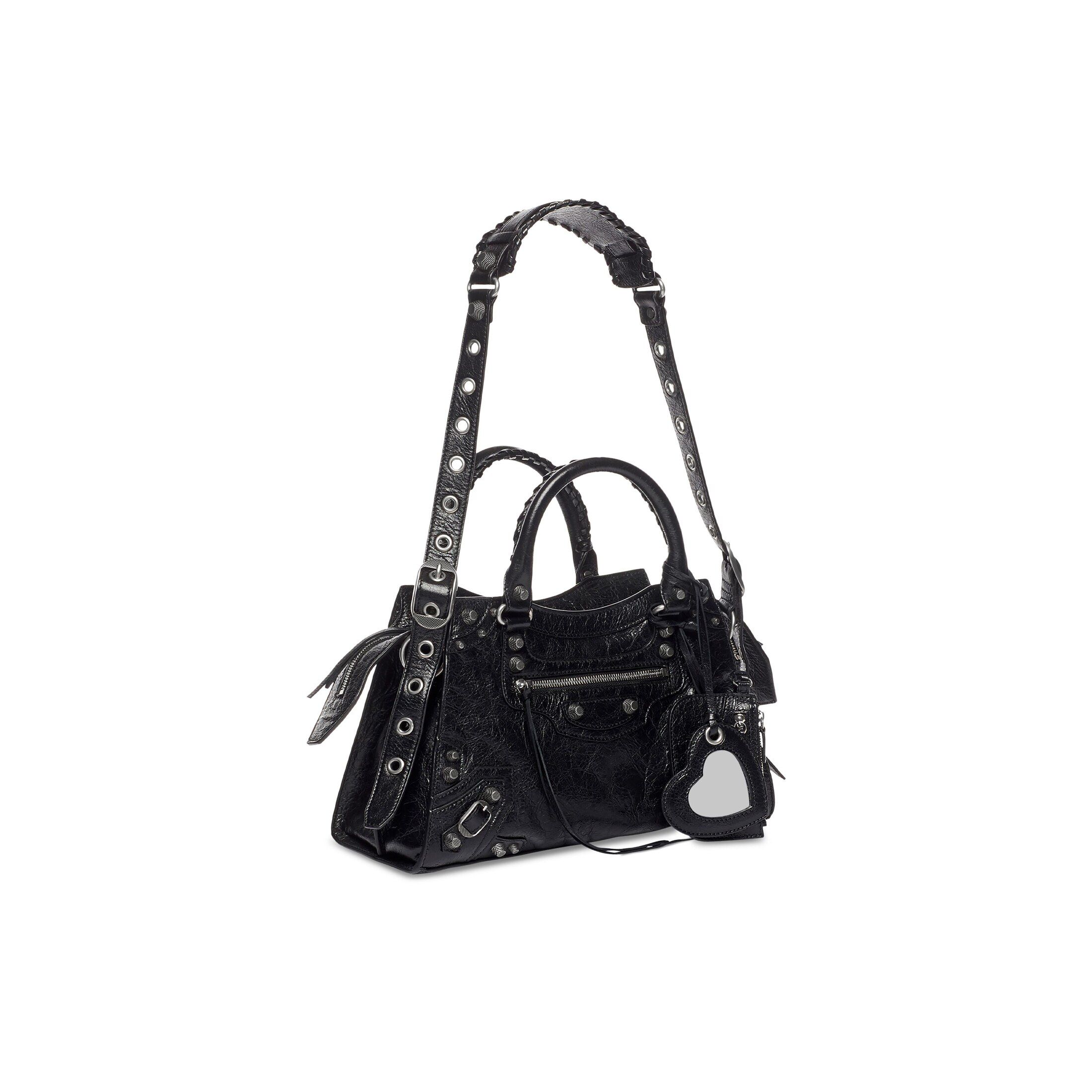 Neo Cagole City Small Handbag in black Arena lambskin, aged-silver hardware | Balenciaga