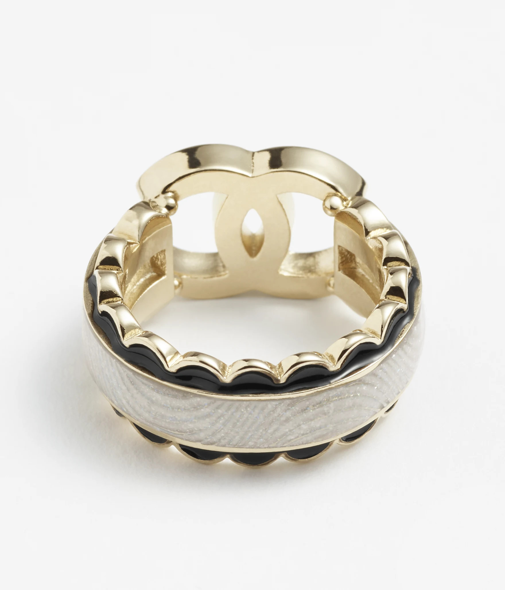 Ring - Metal & resin, gold, pearly gray & black — Fashion | CHANEL | Chanel, Inc. (US)