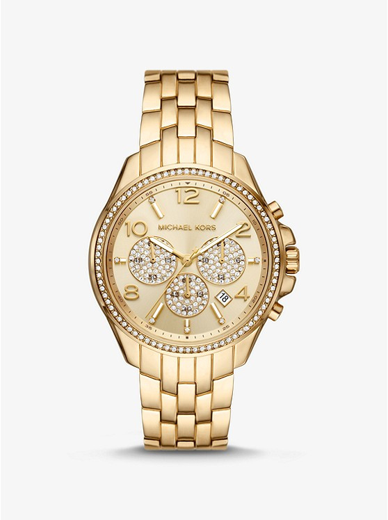 Oversized Pilot Pavé Gold-Tone Watch | Michael Kors US