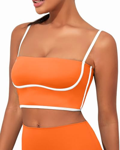 AngiMelo Womens Workout Tank Tops Square Neck Longline Sports Bra Support Crop Yoga Top Spaghetti Strap Built in Bras | Amazon (US)