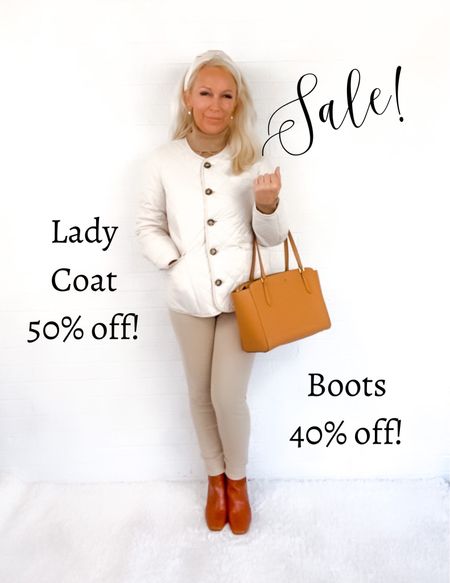 This elegant ivory quilted lady coat is 50% off - brown riding boots are 40% off!

Midlife / Over 40 / Over 50 / Preppy / Midwest / New England / Winter Outfit

#LTKshoecrush #LTKSeasonal #LTKsalealert
