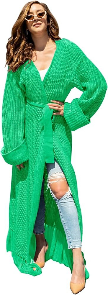 Women's Floor Length Open Front Knit Cardigan Dress - Long Sleeve Maxi Dress - Cardigan for Women | Amazon (US)