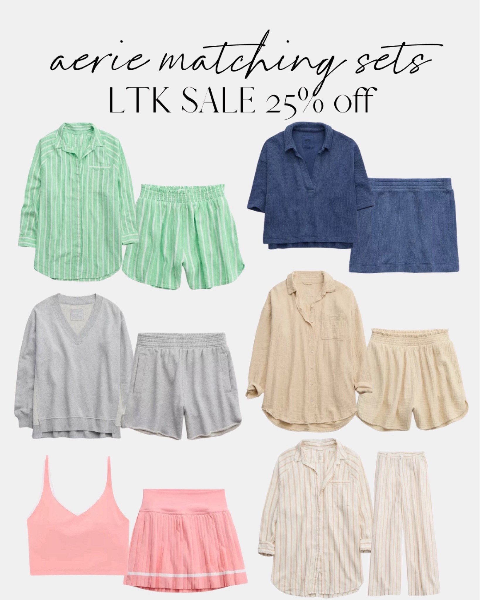Aerie matching sets 🫶🏻 LTK SALE 25% off site wide 

spring loungewear, athleisure sets, short sets, spring sets

#LTKsalealert #LTKSpringSale #LTKstyletip
