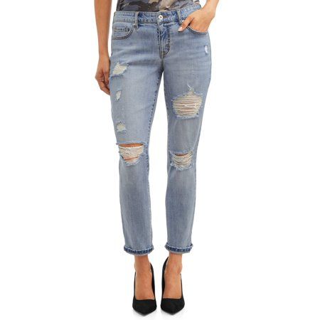 Sofia Jeans Bagi Boyfriend Destructed Mid Rise Ankle Jean Women's | Walmart (US)