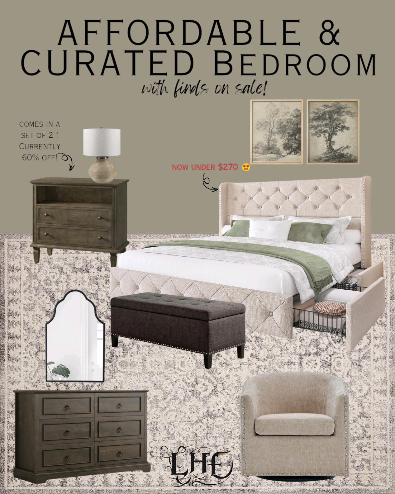 Affordable and curated bedroom inspo! Just about everything is on sale! These are also very popular items! Shop by clicking the thumbnails below 👇... bedroom inspo, modern farmhouse bedroom, bedroom, bedframe, platform bed, storage bench, bedroom storage bench, affordable bedroom furniture, affordable furniture, affordable nightstands, nightstands, set of nightstands, nightstand set, bedframe with storage, storage bedframe, wall mirror,vintage wall mirror, dresser, affordable dresser, bedroom mood board, swivel chair, neutral bedroom, table lamp, bedroom wall art, area rug, bedroom rug, neutral rug, vintage rug, wall art

#LTKSaleAlert #LTKHome #LTKStyleTip
