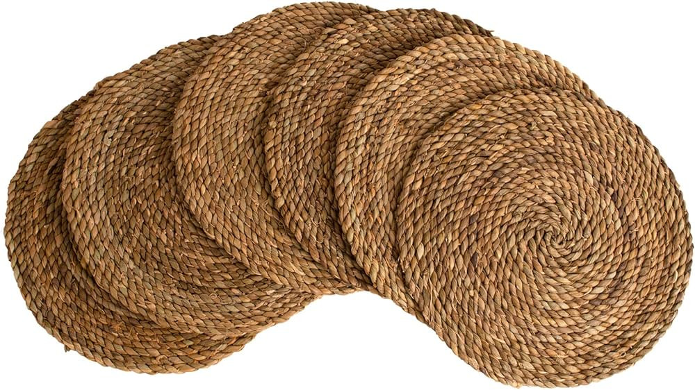 KAZI Essentials Boho Round Woven Placemats – Set of 6, Natural Wicker Cattail Placemats, Braide... | Amazon (US)