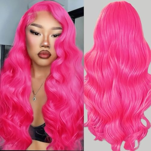Ruaswey Pink Lace Front Wig Human Hair 200 Density Pink Wig Human Hair 13x4 Body Wave HD Lace Front Wigs Human Hair Pre Plucked 12A 20 Inch | Amazon (US)