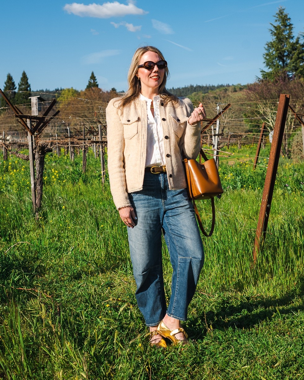 Wine country spring outfit with barrel jeans

#LTKStyleTip #LTKSeasonal #LTKOver40