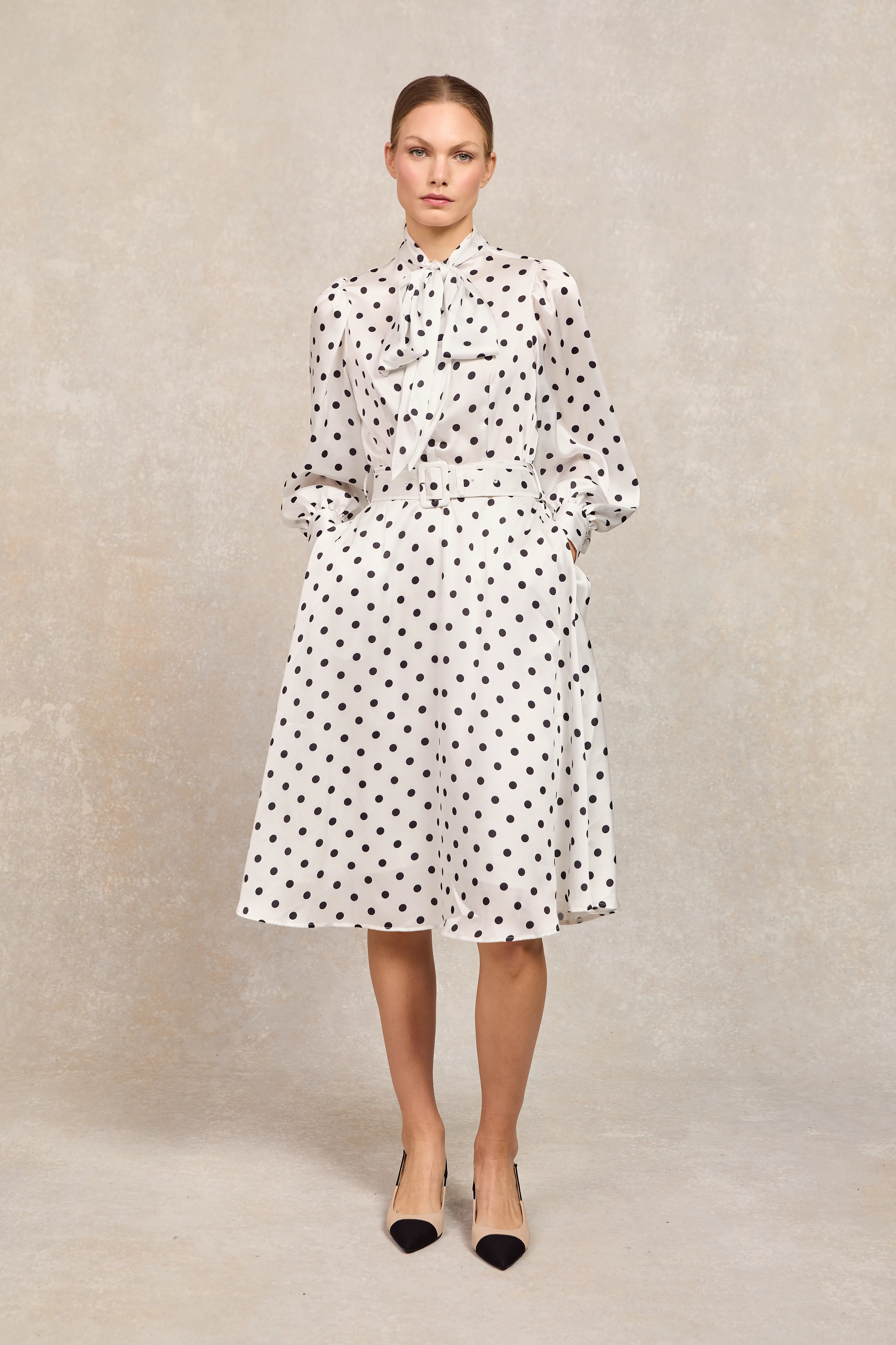 Ariella Midi Dress (White Black Polka Dot) | Holland Cooper