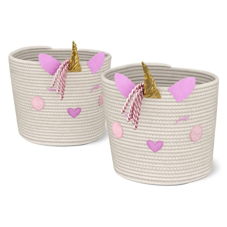 Mainstays Kids Medium Round Natural Unicorn Coiled Rope Storage Baskets, 2 Pack | Walmart (US)