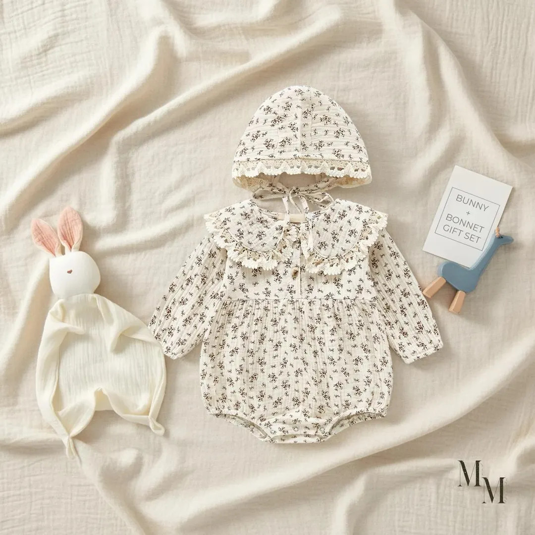 Baby Girl Gift Set, Cotton Baby Romper With Matching Bonnet Cute Clothing For Baby Girl Gift Idea... | Etsy (Global)