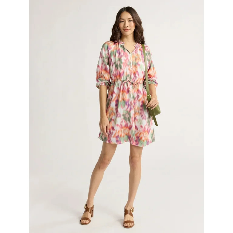 Time and Tru Women's Ruffle Neck Mini Dress, Sizes XS-XXXL | Walmart (US)