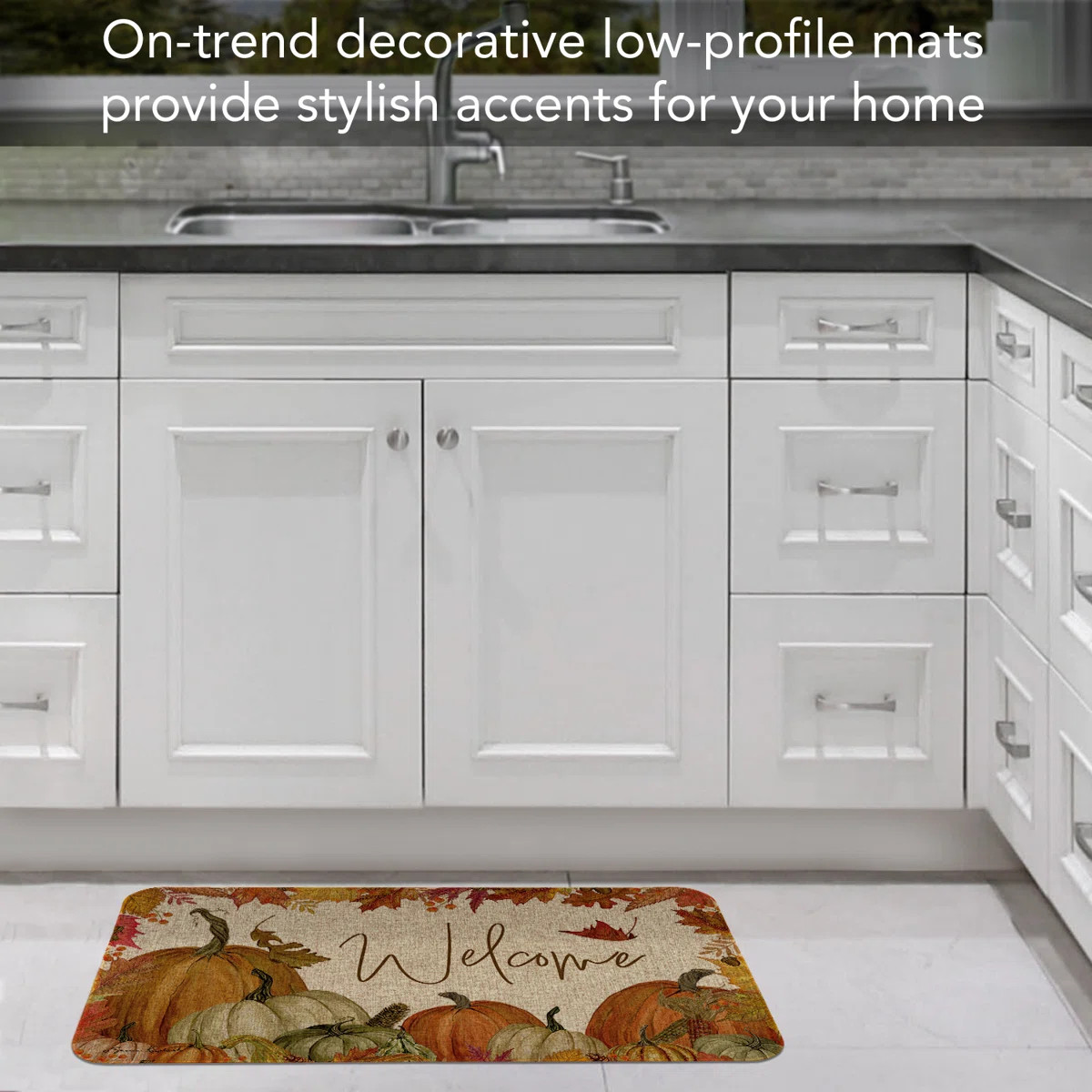 Fall Pumpkin Welcome Indoor/Outdoor Linen Look Floor Mat | Wayfair North America
