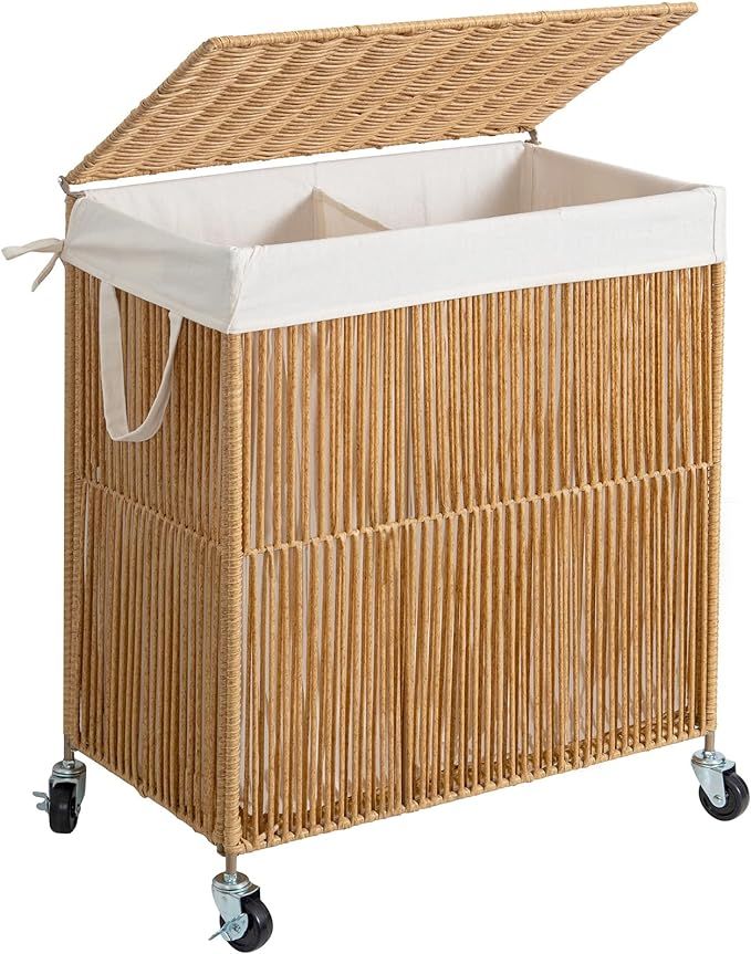 WOWLIVE Laundry Hamper with Wheels, Handwoven Rolling Laundry Basket with Lid, Clothes Hamper wit... | Amazon (US)