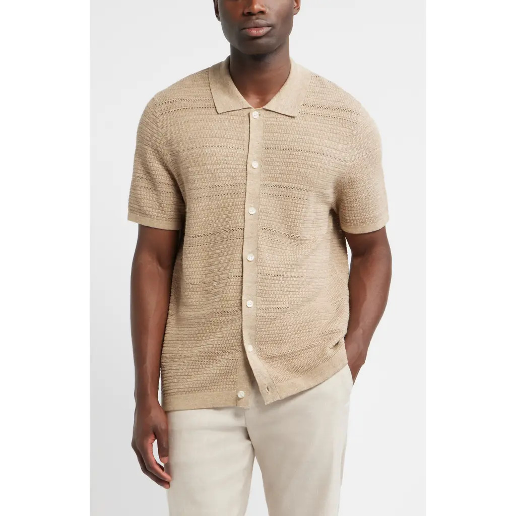 Nordstrom Short Sleeve Linen & Cotton Cardigan in Camel at Nordstrom, Size Xx-Large | Nordstrom