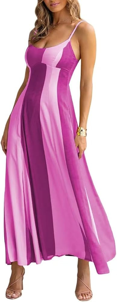 Women's 2026 Fashion Striped Dress Sleeveless Chest Wrap Backless Halter High Waist Beach Vacatio... | Amazon (US)