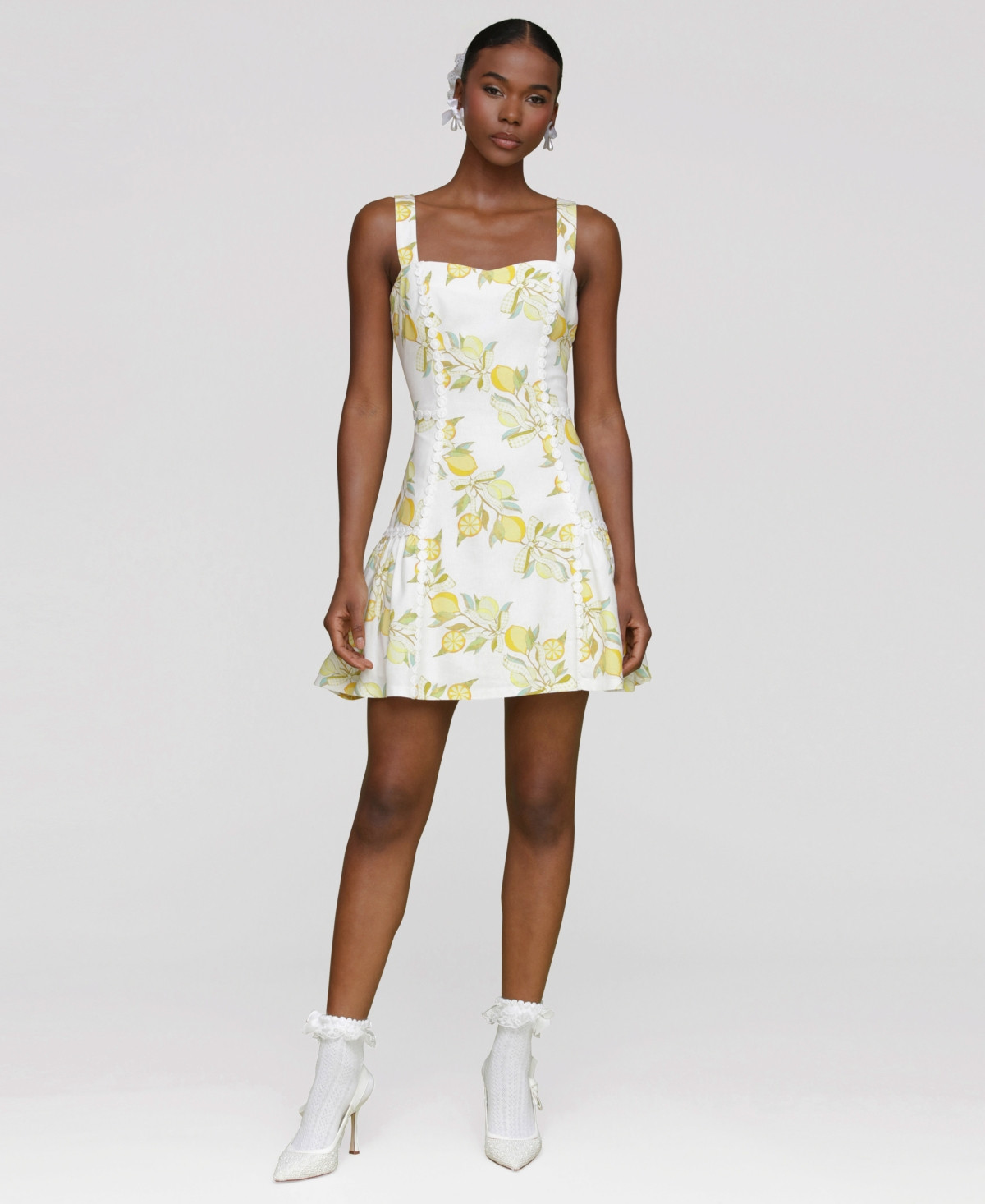 Avec Les Filles Women's Printed Sleeveless Mini Dress - Lemon Vine | Macy's