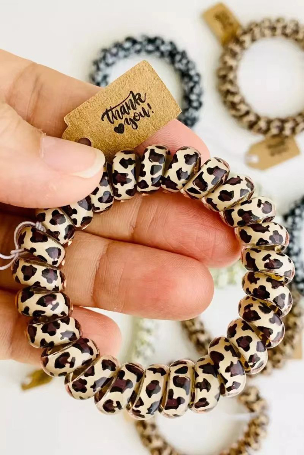 Brown Leopard Telephone Spiral Coil Wire Hair Tie | Shewin
