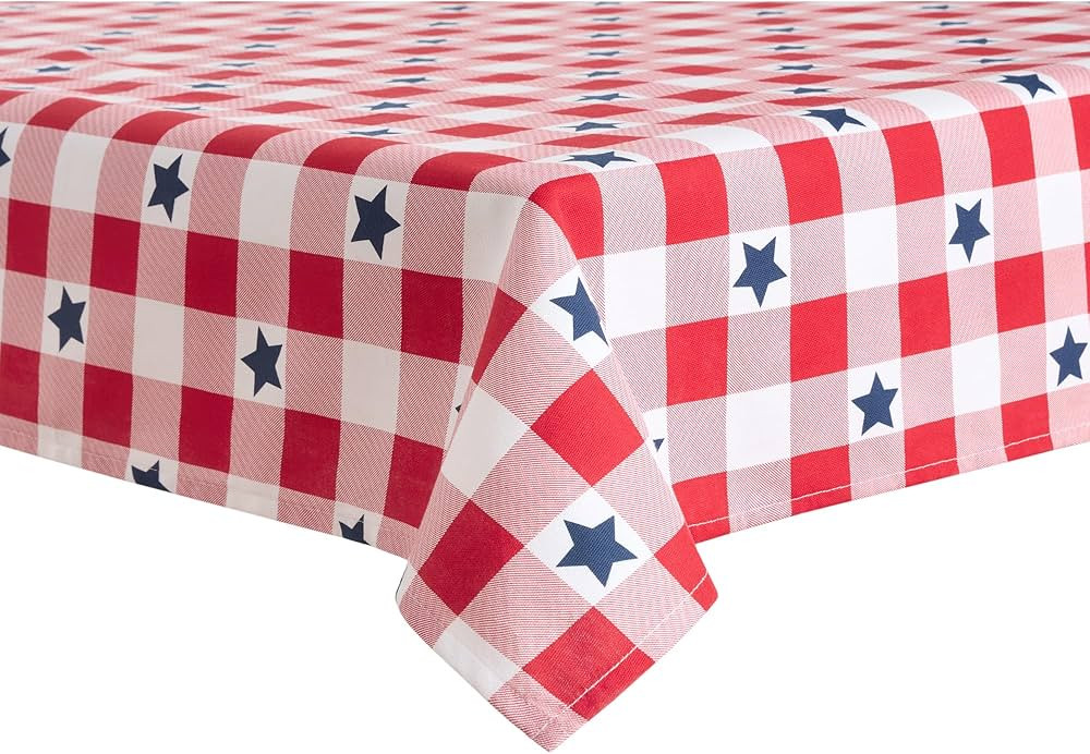Martha Stewart Americana Star Gingham Plaid Indoor Tablecloth, Patriotic USA America Decor, Red/W... | Amazon (US)
