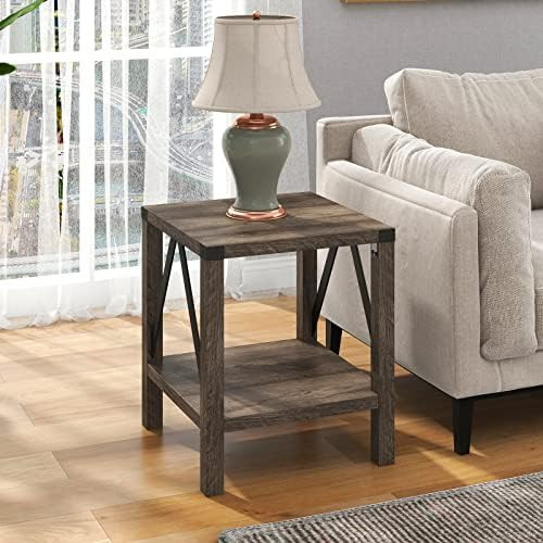 Treocho Farmhouse End Side Table, Rustic Vintage Nightstand with Shelf for Living Room, Bedroom, ... | Amazon (US)