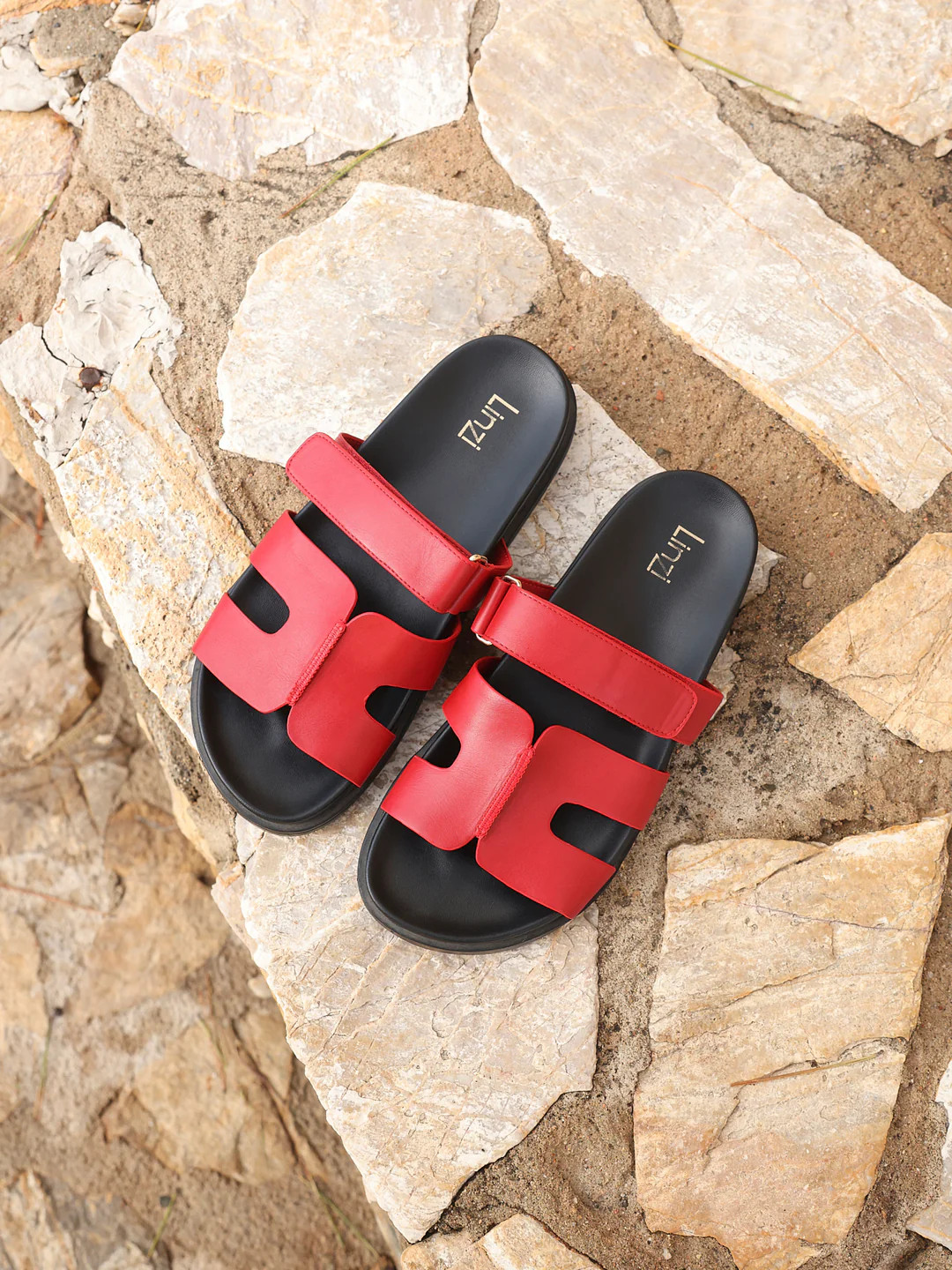 Red Faux Leather Footbed Linked Design Sandal | Linzi Shoes