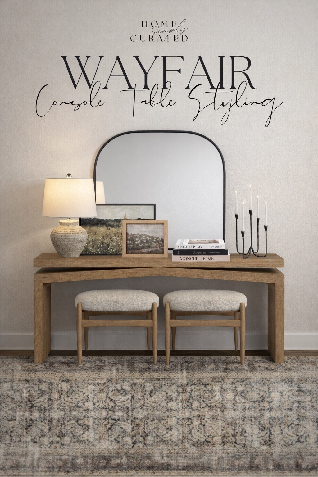 Inspiration for another way to style my new console table! This lighter color is an unbelievable price for the Wayfair spring cyber week sale! I used AI to create this board based on my design. 

#wayfair @Wayfair #wayfairpartner #ad 

#LTKSaleAlert #LTKHome