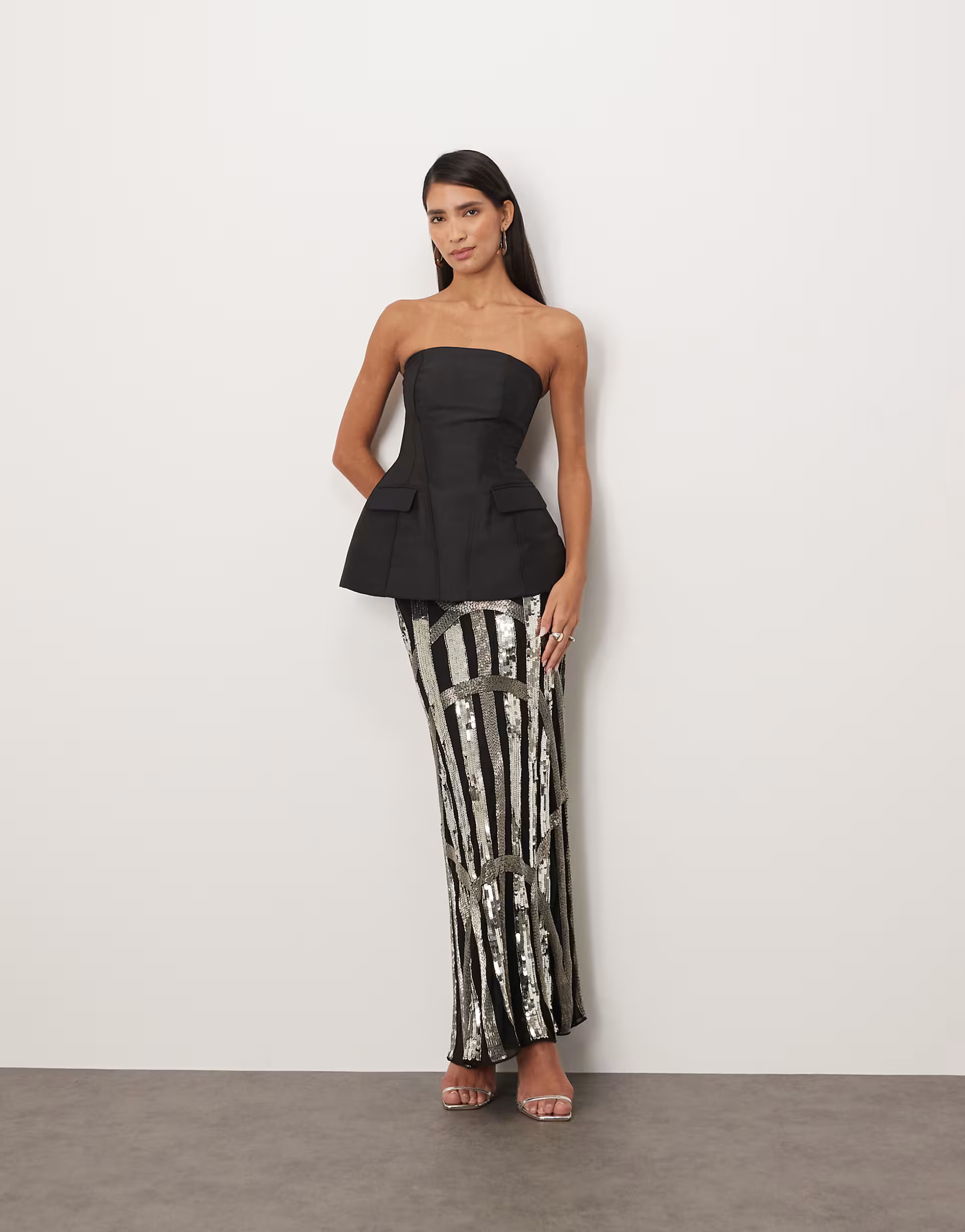 › ARRANGE deco linear embellished maxi skirt in black | ASOS (Global)