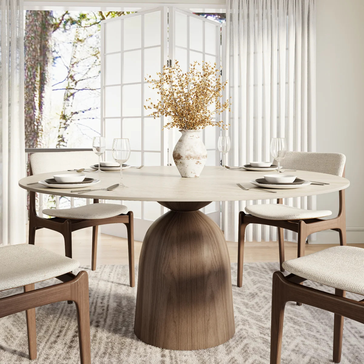 Amberly Luxurious Sintered Stone Round Dining Table With Solid Wood Base \u2013 Modern Design For... | Wayfair North America