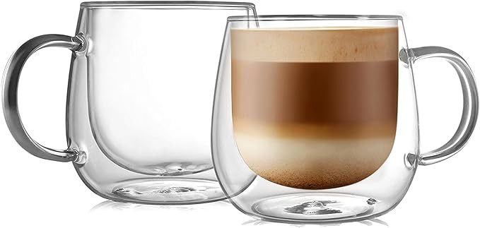 CNGLASS 16oz Double Walled Glass Coffee Mugs(2-pack),Large Clear Coffee Cups with Handle,Glass Es... | Amazon (US)