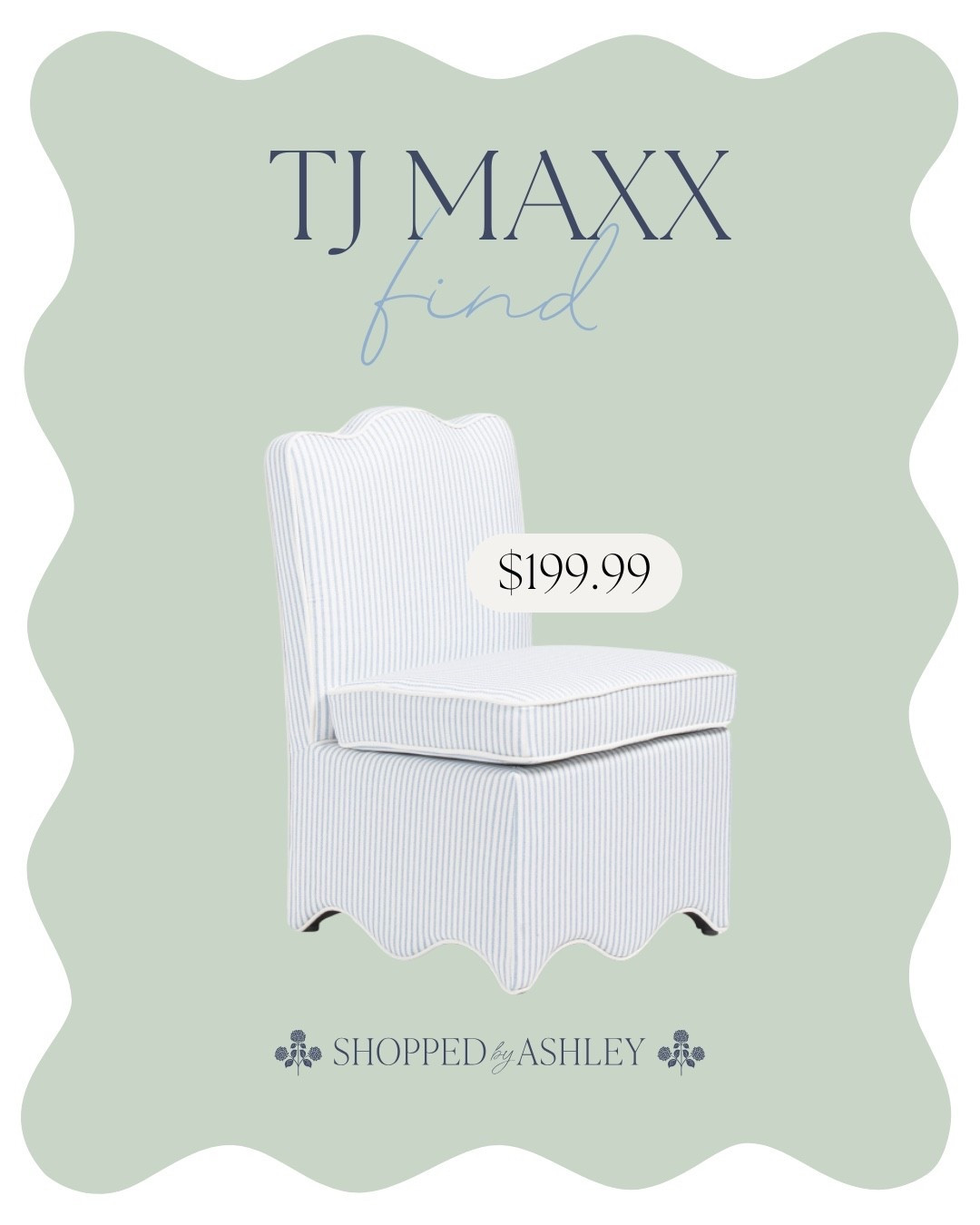 New blue and white pinstripe pattern just added in the scallop chair! Free shipping with code SHIP89 🙌🏻

Lillian August chair, blue and white chair, scallop chair, slipper chair, TJ Maxx chair, HomeGoods chair, HomeGoods find, upholstered chair, designer look, look for less, dining chair, accent chairs

#LTKHome #LTKStyleTip