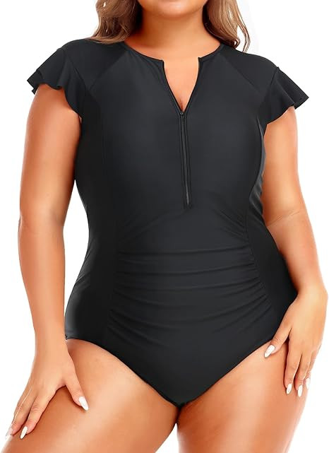 Holipick Plus Size One Piece Swimsuit for Women Tummy Control Cap Sleeves Bathing Suits Zipper Fr... | Amazon (US)