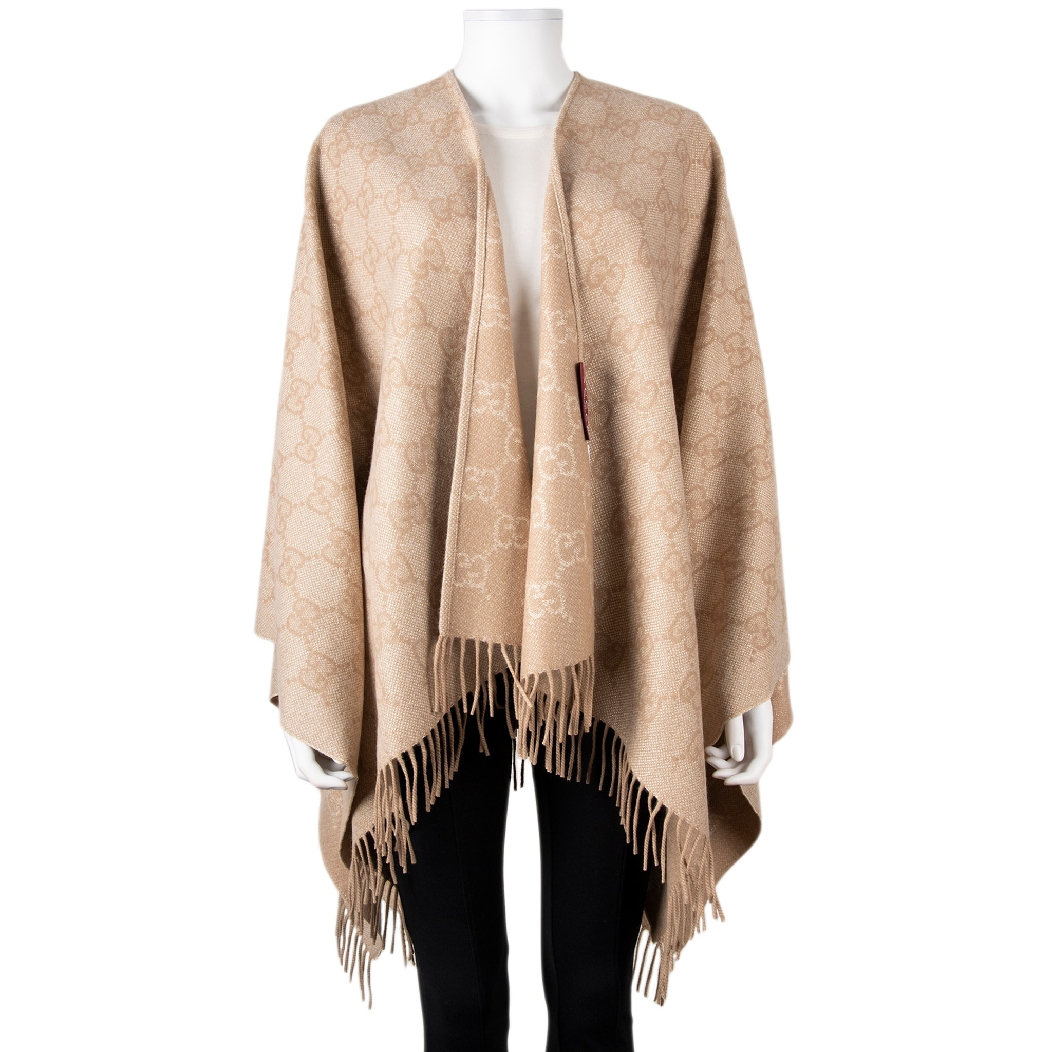 Gucci GG Cashmere Lamé Cape - Beige + Tan | Overstock