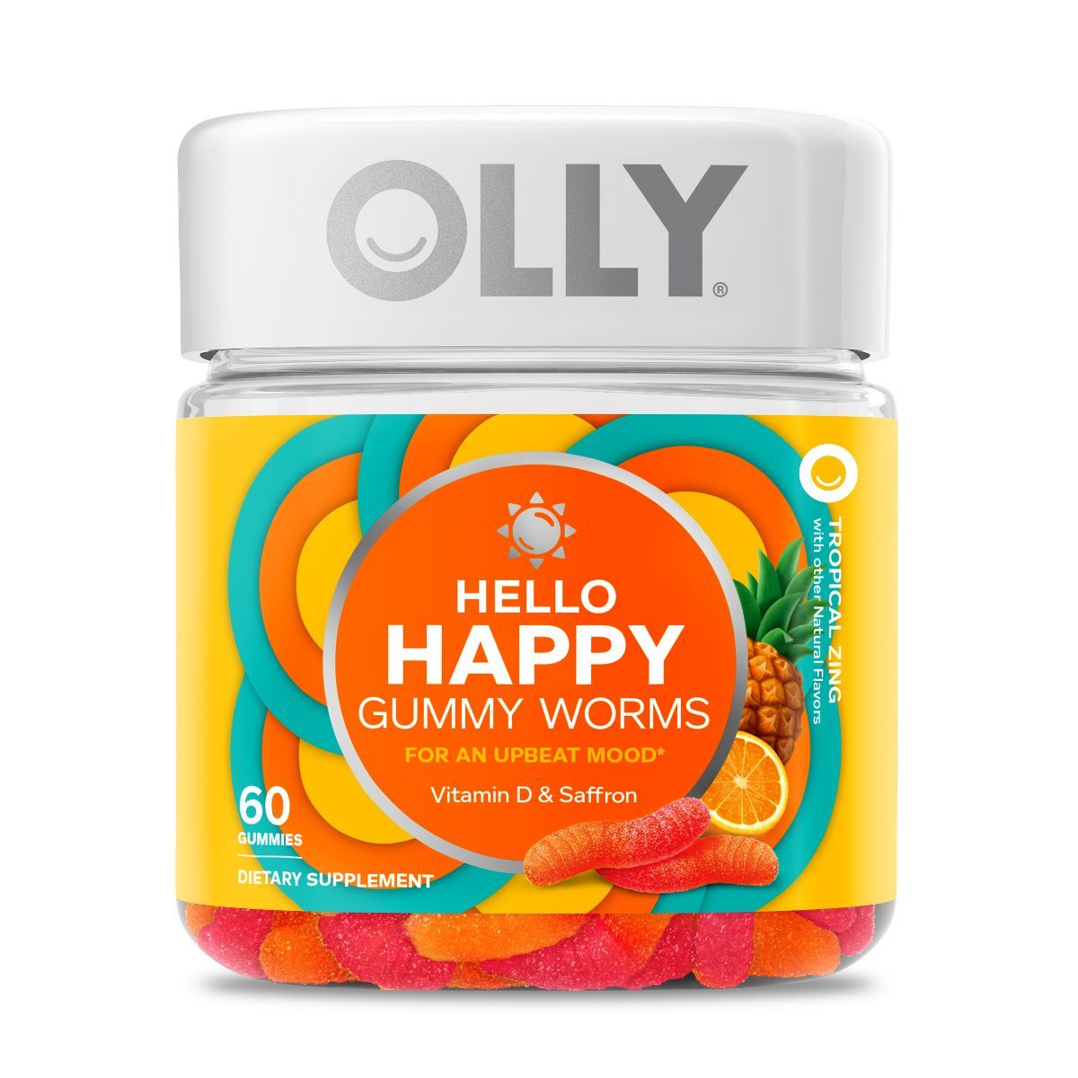 OLLY Hello Happy Gummy Worm Supplements with Vitamin D and Saffron - 60ct | Target