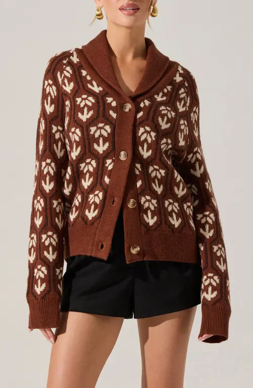 ASTR the Label Marcenia Shawl Collar Cardigan in Brown Floral at Nordstrom, Size X-Small | Nordstrom