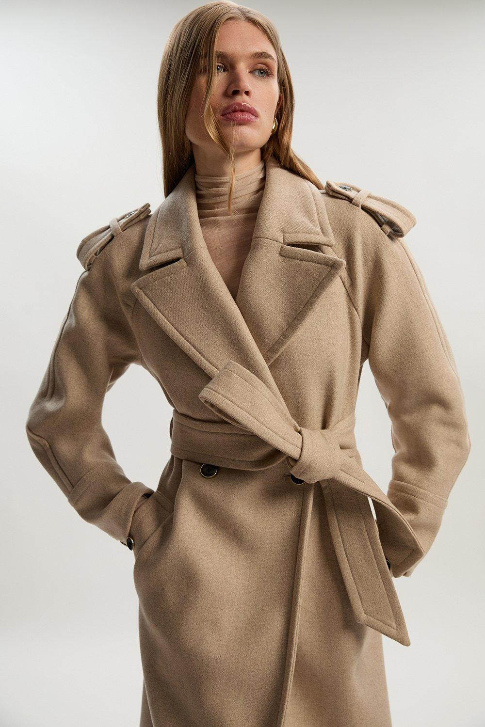 Wool Tailored Belted Midi Coat | Karen Millen UK + IE + DE + NL