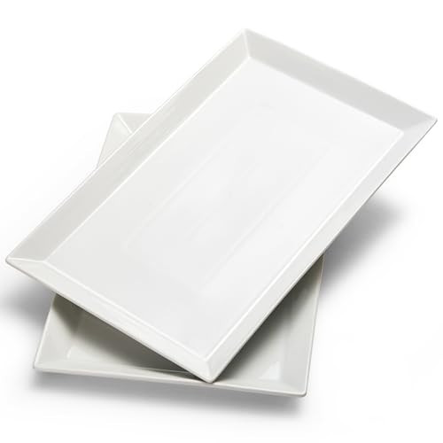 MIECOO Large Serving Platters, 18.5" x 11.5" White Serving Trays Set, Rectangular Porcelain Plates for Party, Wedding, Birthday, Entertaining, Food, Appetizer, Fruit, Sushi, Dessert, Set of 2 | Amazon (US)
