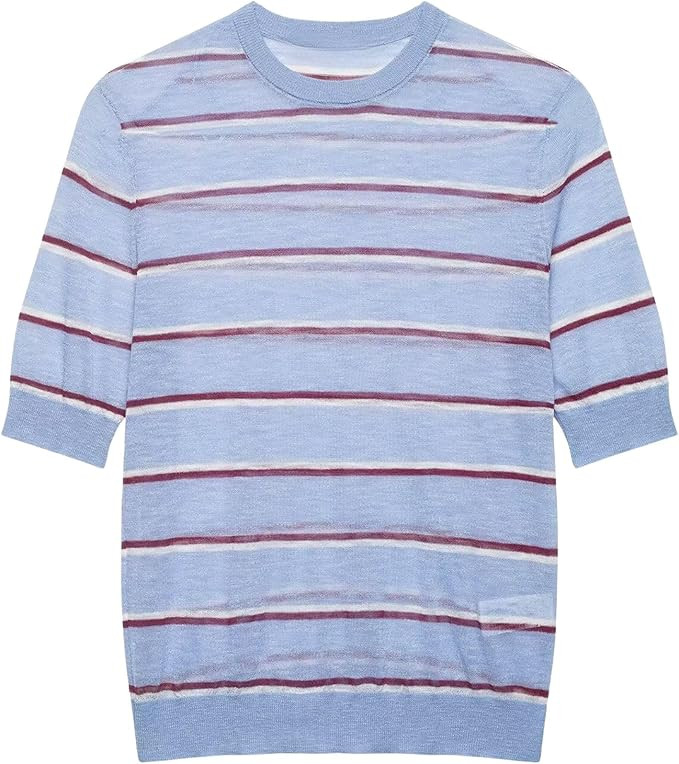 Chevara Women’s Striped Knit Sweater Short Sleeve Crew Neck Cropped Lightweight Pullover Knit T... | Amazon (US)
