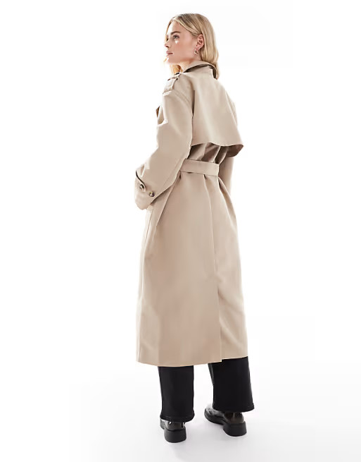 Vero Moda Petite longline belted trench coat in stone | ASOS | ASOS (Global)