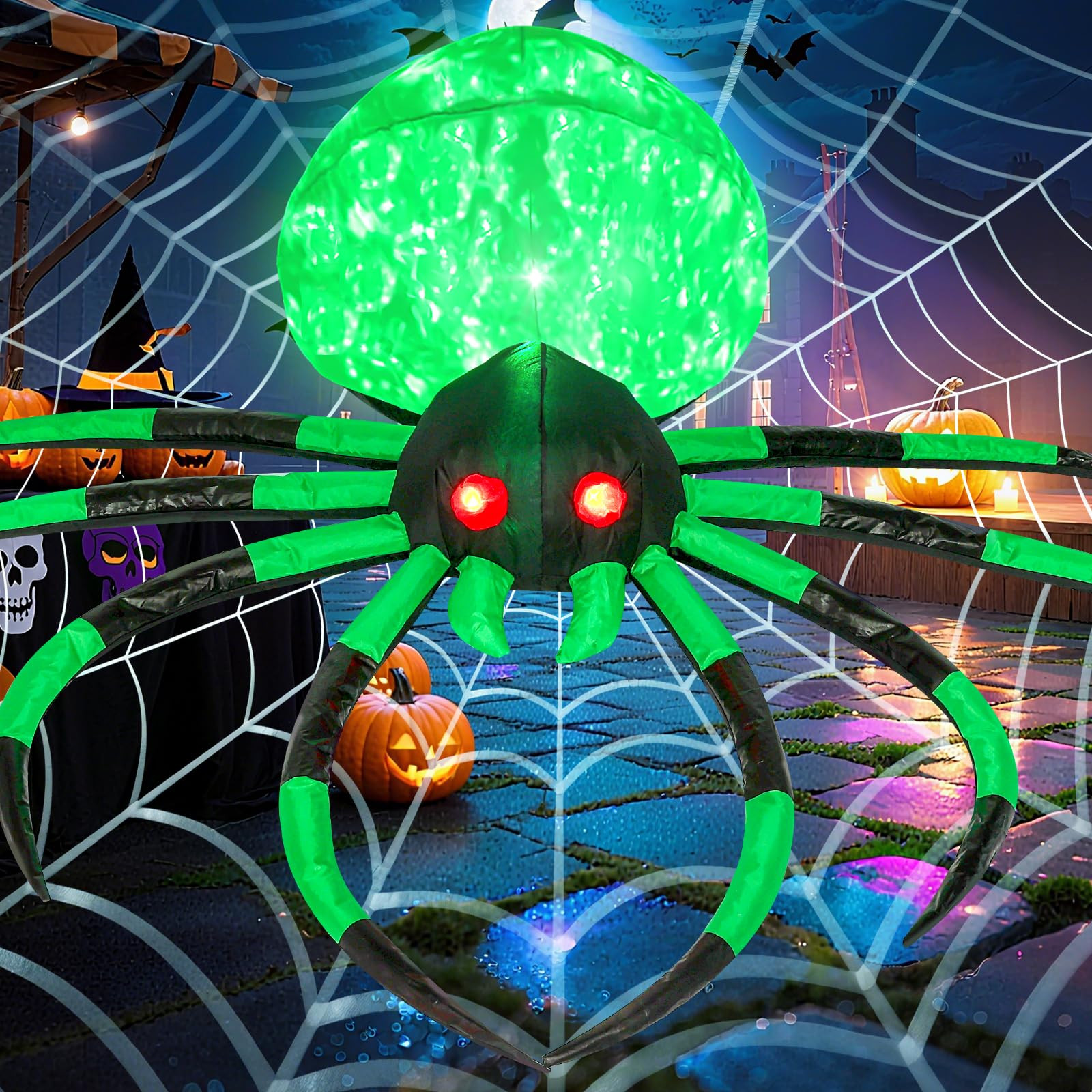 6 FT Halloween Inflatable Spider Outdoor Decoration with Green Light, Blow Up Yard Spider Inflata... | Amazon (US)