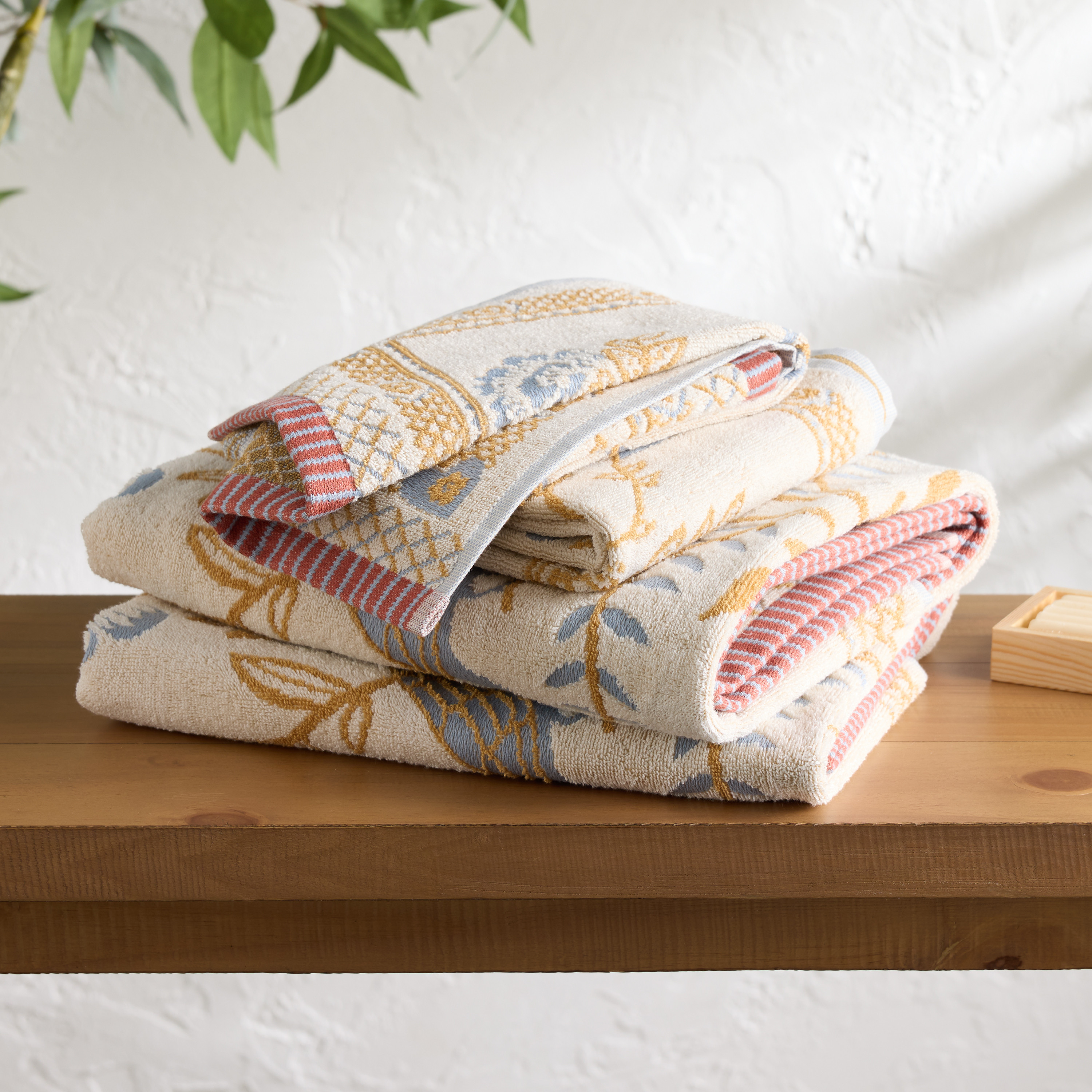 Cream Vintage Mirrored Birds Cotton Towel Collection | World Market