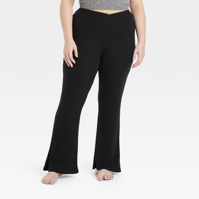 Women's Cozy Ribbed Crossover Waistband Flare Legging Pants - Colsie™ | Target