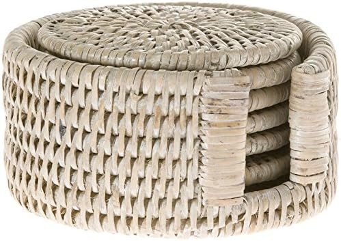 KOUBOO La Jolla Round Rattan Coasters, 4 inches x 4 inches, White Wash | Amazon (US)