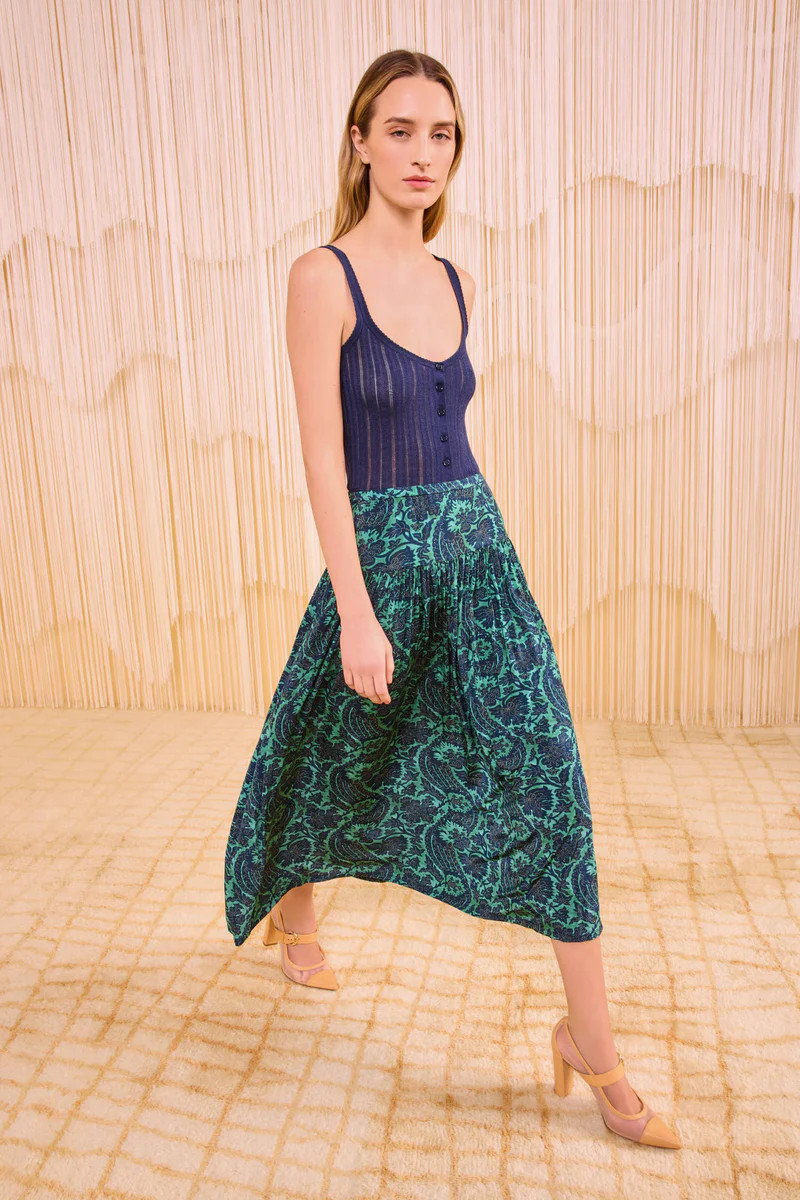 Blanche Pull On Midi Skirt - Verde | Ulla Johnson