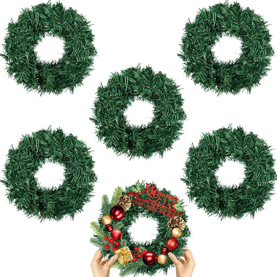 6 Pcs Christmas Wreath 10 Inch Green Artificial Wreaths DIY Faux Plain Wreaths Front Door Green F... | Amazon (US)
