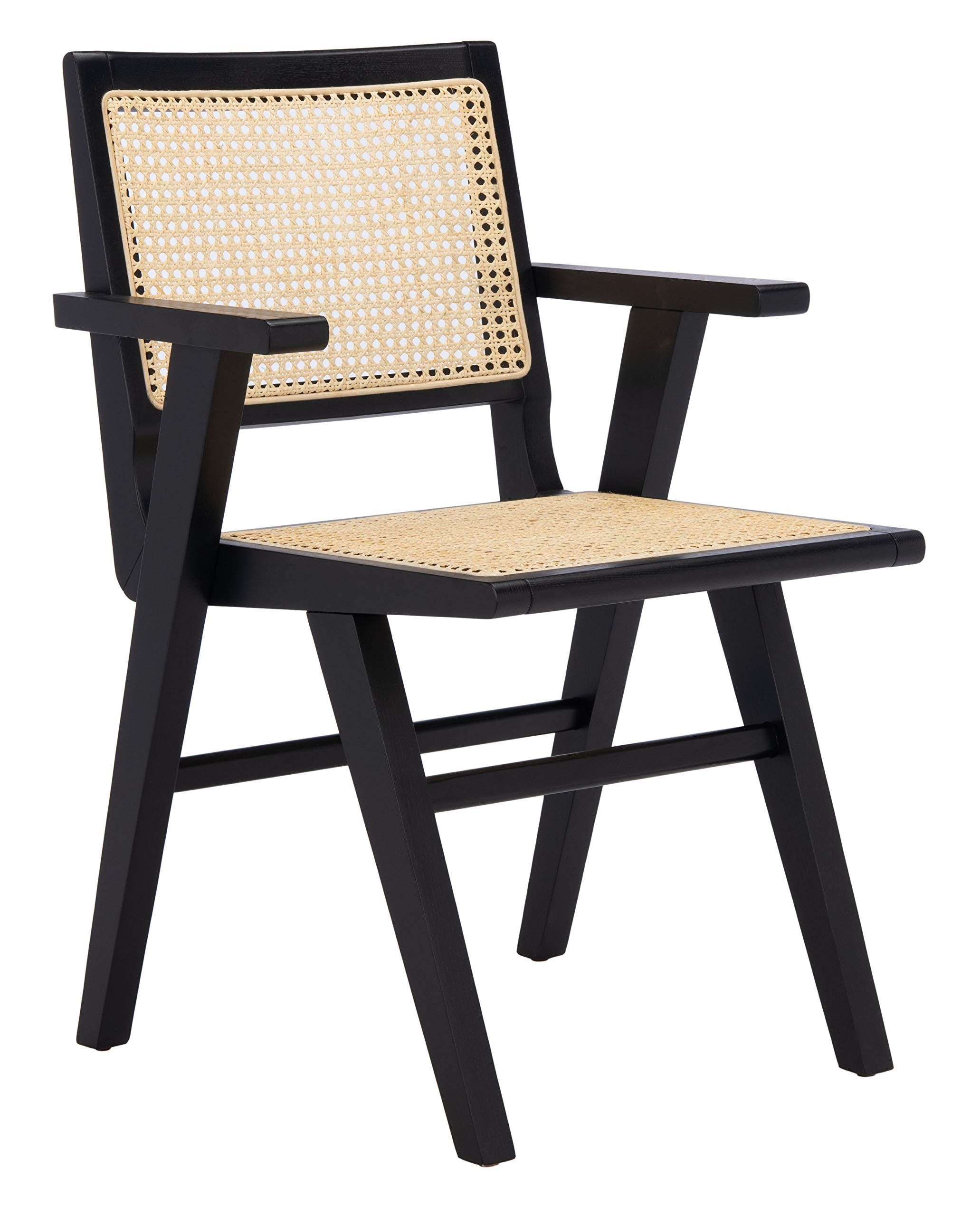 Safavieh Couture Home Collection Hattie Black/Natural French Cane Living Room Dining Arm Chair (Set  | Amazon (US)