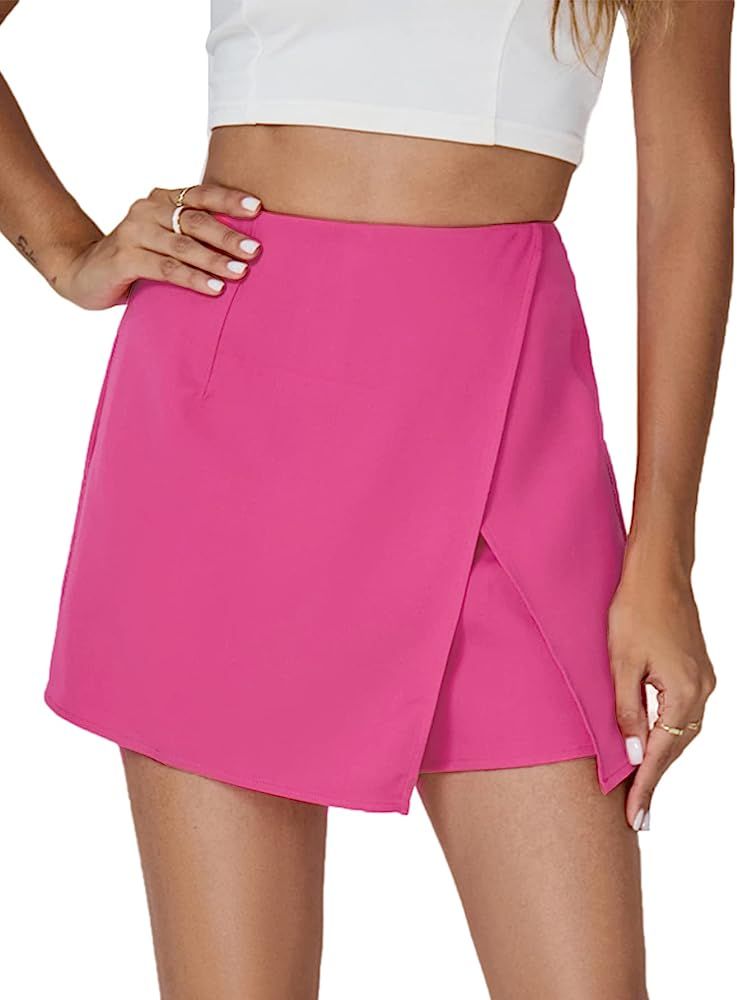 Umenlele Women's High Waist Wrap Side Split Bodycon Zipper Short Mini Skirt Skort | Amazon (US)