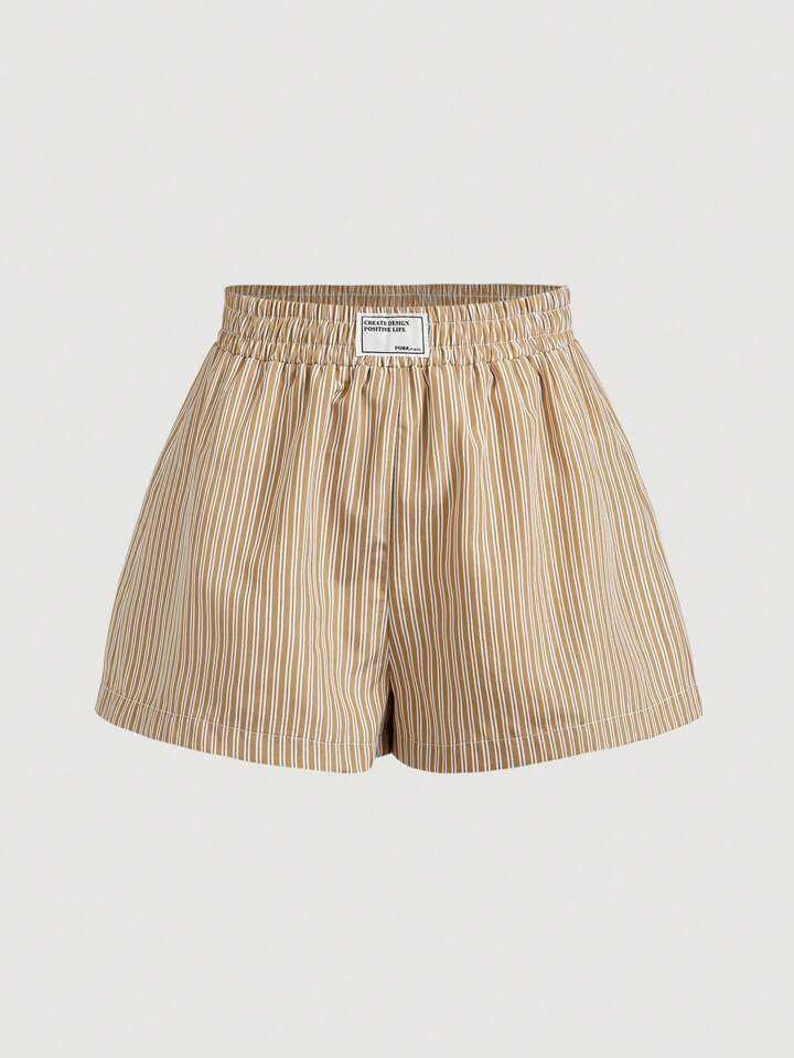 SHEIN MOD Women's Casual Striped Letter Print Elastic Waist Shorts, Summer | SHEIN
